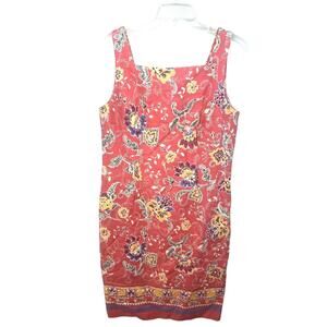 Talbots Vintage Coral Floral Linen Rayon Blend Sleeveless Dress Size 12